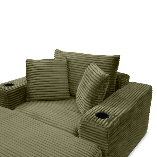 Green Boneless 3-in-1 Corduroy Sofa Bed, Oversized Cloud-Like Chaise