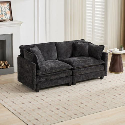 Black Cloud Loveseat Sofa, Breathable Chenille Fabric, Ottoman Not Included
