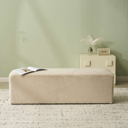 Almond Plush Long Ottoman Bench, Soft Cloud-Like Footstool, Ergonomic Seat for Bedroom and Entrance Hall