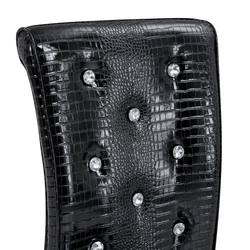 Set of 2 Retro Alligator Skin PVC Dining Chairs, Crystal Buckle Chairs with Black Powder Coated Metal Bow Legs