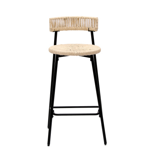 Counter Stools Set of 2 Handwoven Paper Rope Bar Stools Boho Round Dining Pub Chairs for Kitchen (Black & Creamy White)