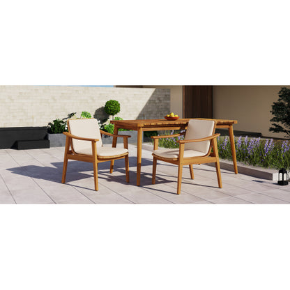 Outdoor Dining Chairs Set of 2, Teak Color Acacia Wood Frame, Brown PE Wicker, Beige Waterproof Cushion, Ideal for Patios, Gardens