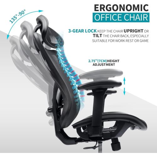 Office Chair,Ergonomic Office Chairs with Wheels,Adjustable Lumbar Support,Armrest,Headrest-Tilt High Back Desk Chair with Mute Wheel for Office, Home, Gaming