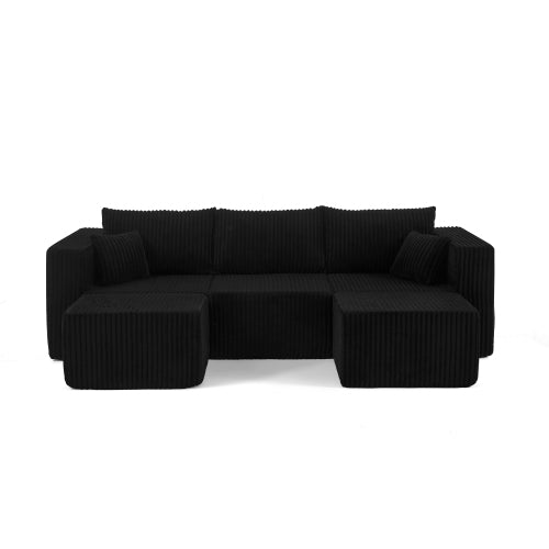 Black Compressed Corduroy Compact Minimalist Modular Sectional Sofa