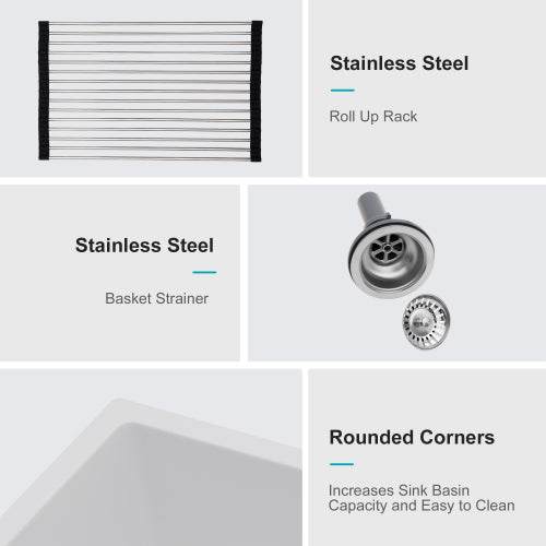 Quartz Kitchen Sink - 33" x 19" x 10.33" White granite composite undermount kitchen sink Double Bowl(50/50)