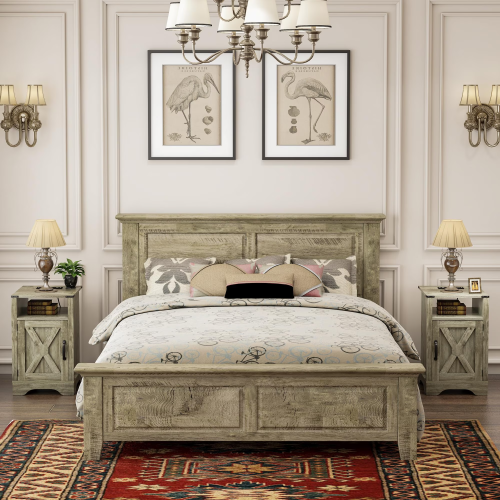 Warm Grey Farmhouse Nightstand with Charging Cabinet