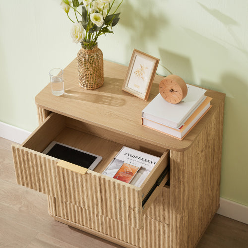 3 Drawers Drasser, 27.6'' Wide Modern Chest of Drawers Curved wave Design,Nightstand,Wood Drawer Organizer for Bedroom, Living Room, Hallway, Oak,27.6''W x 15.8''D x 27.4''H.