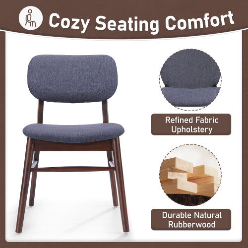 Set of 2 Mid-Century Upholstered Dining Chairs, Rubberwood Frame, Walnut and Charcoal