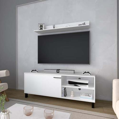 Compact White Minimalist 20 Inch Small TV Stand with Pneumatic Lift Door
