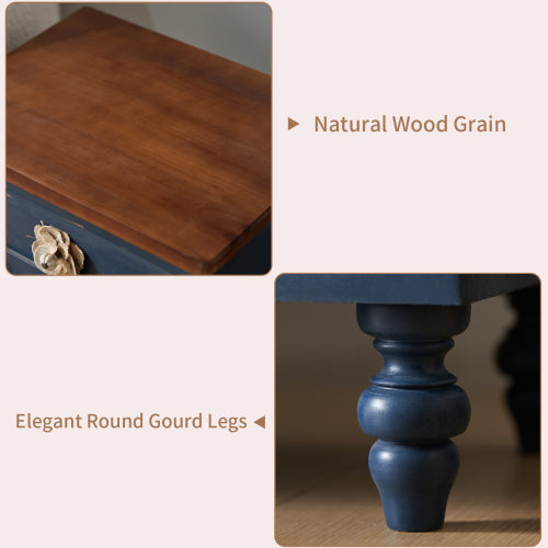 Navy Distressed 3-Drawer Farmhouse Nightstand