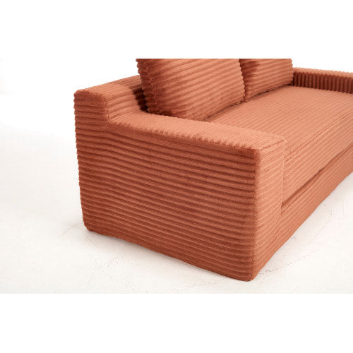 Orange Memory-Foam Convertible Loveseat Sofa-Bed Steel-Frame Corduroy No-Assembly Couch for Small Spaces
