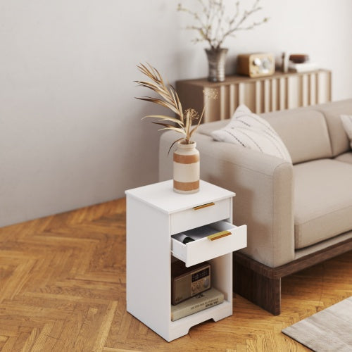 Nighstand With 2 Drawers,End Table,Nightstand with Open Space,Golden Handle,Morden Design,For Living Room,Bedroom,Easy Assemble,White