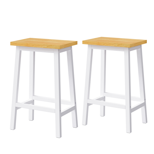 Solid Wood Bar Stools (Not Cheap Iron), 25.6inch Tall Set of 2 Bar Chairs, Kitchen Counter Stools with Footrests, Farmhouse Stools for Dining Room, Kitchen, Counter, White