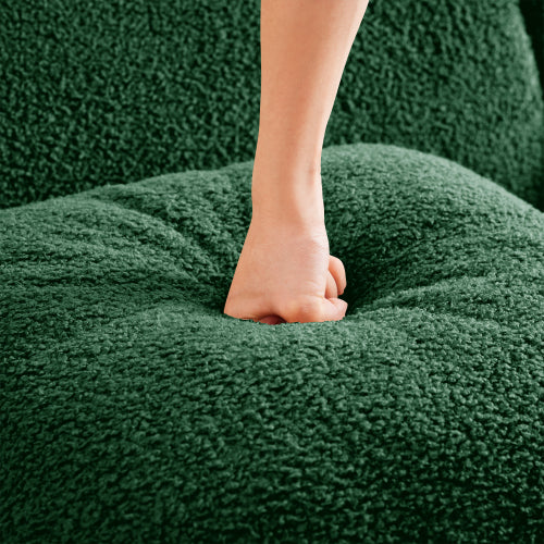 Green L-Shaped 2-Seat Boneless Teddy-Fabric Modular Sofa Curved Armrest No-Assembly Non-Slip