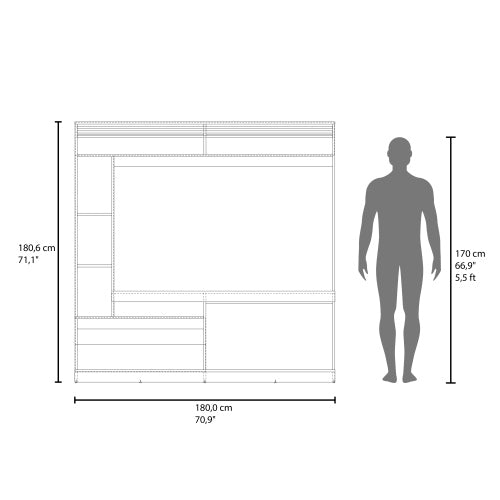 71 Inch Dark Walnut Freestanding Multi-Function Entertainment Center with 8 Storage Shelves