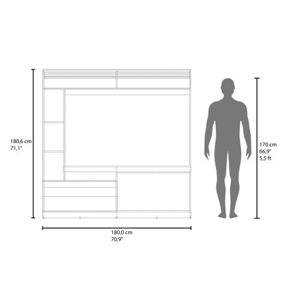 71 Inch Dark Walnut Freestanding Multi-Function Entertainment Center with 8 Storage Shelves