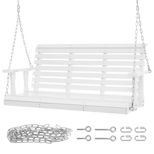 Wooden Porch Swing 4.5 ft, Patio bench swing for Courtyard & Garden, Upgraded 880 lbs Strong Load Capacity, Heavy Duty Swing Chair Bench with Hanging Chains for Outdoors, White