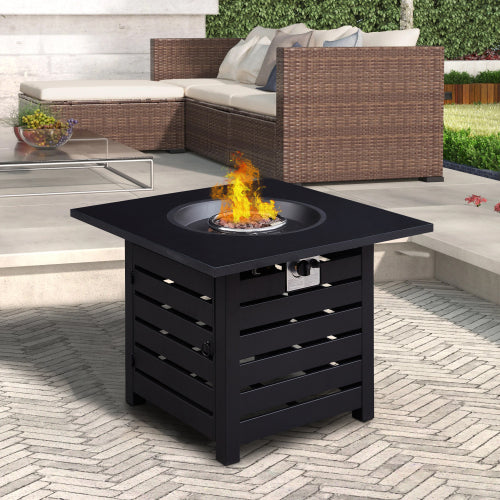 Fire Pit Table, 32-inch Square 50,000 BTU Auto-Ignition Propane Gas Firepit with Waterproof Cover