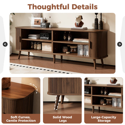 70 inch Modern TV Stand for TVs Up to 80 inch, Wood Grain Media Console with Solid Wood Legs