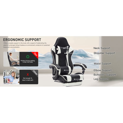 Gaming Chair with Footrest, Ergonomic Computer Chair with Headrest and Lumbar Support, Breathable Material Height Adjustable Video Game Chairs for Adults, Black White
