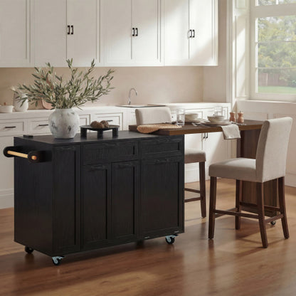 102 Inch Kitchen Island with Extendable Dining Table & Trash Storage Black