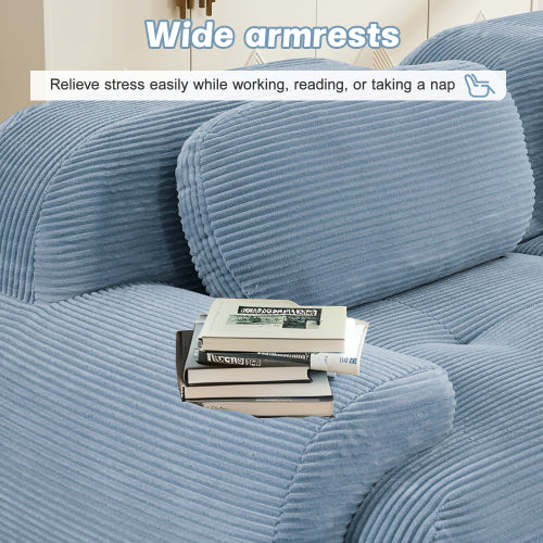 82 inch  Blue Modular L-Shaped Corduroy Sofa, Curved Armrest, No Assembly