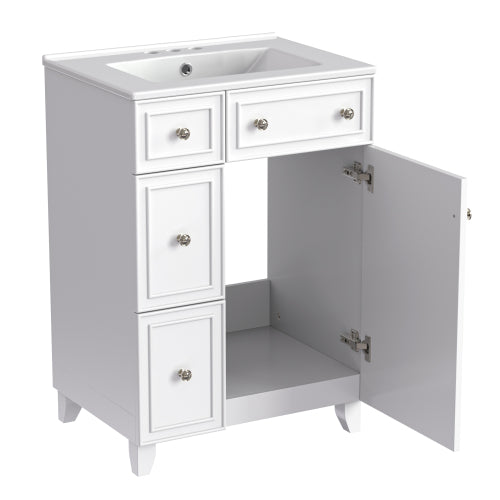 24-Inch Bathroom Vanity Cabinet with Ceramic Sink, 2 Drawers, 1 Door