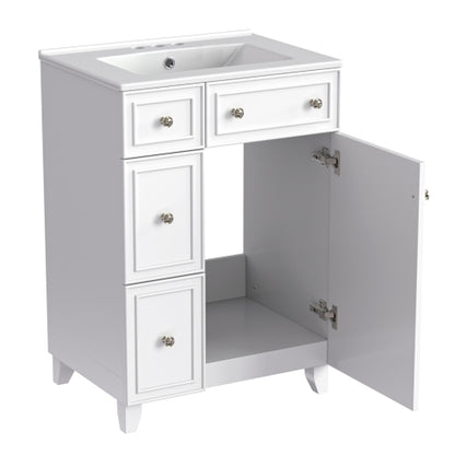 24-Inch Bathroom Vanity Cabinet with Ceramic Sink, 2 Drawers, 1 Door