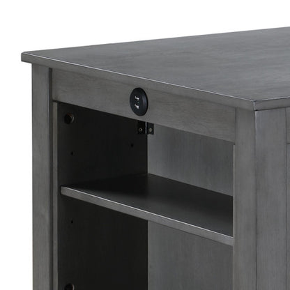 3-Piece Gray Counter Height Dining Set, 36 Inch Table with Shelves, USB Port & 2 Fabric Chairs