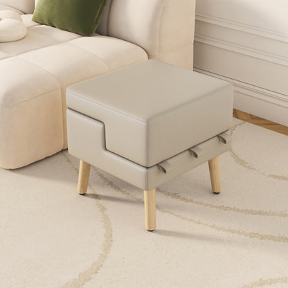 Light Grey 2-in-1 Foldable Wooden Pet Ottoman Dog Stairs, Anti-Slip Pet Ramp for Puppies & Small Dogs
