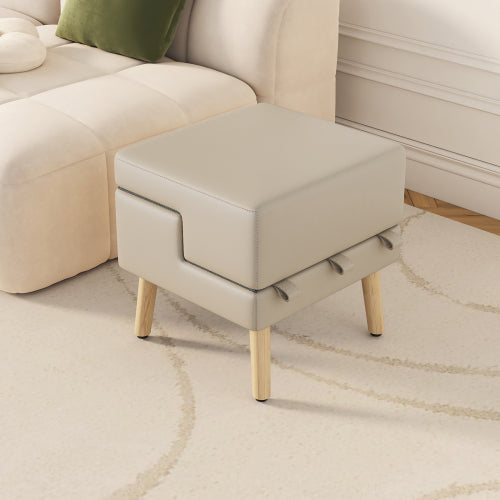 Light Grey 2-in-1 Foldable Wooden Pet Ottoman Dog Stairs, Anti-Slip Pet Ramp for Puppies & Small Dogs