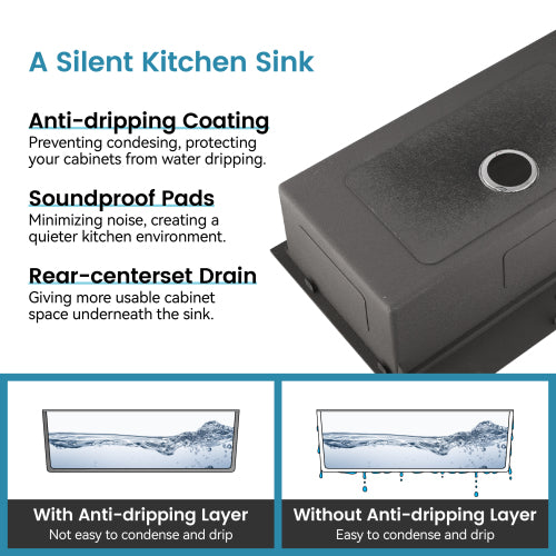 Stainless Steel Kitchen Sink, 30″x19″ Single Bowl, Overmount Handmade Sink in Black, with US Standard Drain and Hook