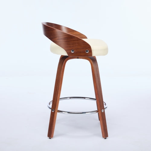 Bar Stools Set of 2, Swivel Bar Height Stools with Low Back, Wood Bar Chairs with Soft Cushion Seat, 25-Inch Seat Height (Beige, 25inch Counter Height)