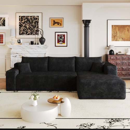 103 inch  Black L-Shape Cloud Deep-Seat Corner Sectional Sofa, No Assembly