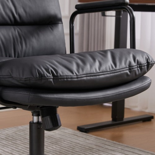 Office Chair,Mid Back Home Office Desk Task Chair with Wheels and Arms Ergonomic PU Leather Computer Rolling Swivel Chair with Padded Armrest,The back of the chair can recline 40¡ã (Black),SW1741BK