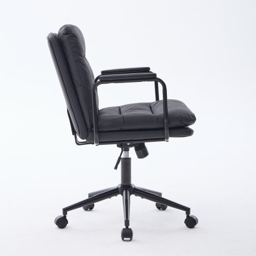 Office Chair,Mid Back Home Office Desk Task Chair with Wheels and Arms Ergonomic PU Leather Computer Rolling Swivel Chair with Padded Armrest,The back of the chair can recline 40¡ã (Black),SW1741BK