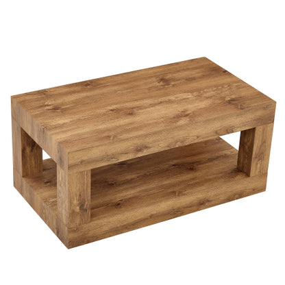 Modern 2-Tier Rectangular Coffee Table MDF Storage Center Table Walnut