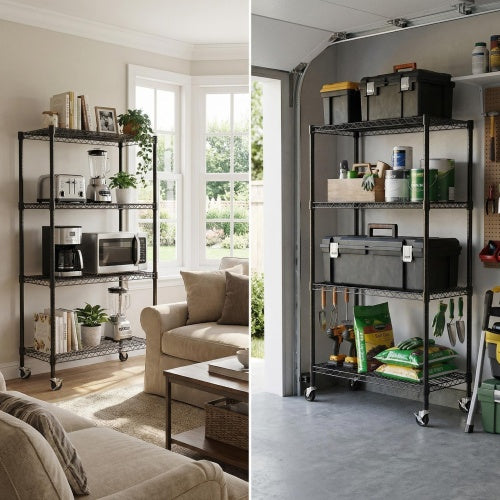 4-Tier Rolling Metal Wire Shelving Rack with Locking Wheels