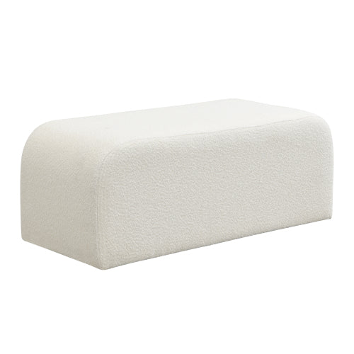 White Boucle Ottoman with Drawer, Upholstered Storage Footrest