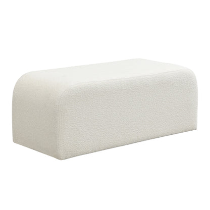White Boucle Ottoman with Drawer, Upholstered Storage Footrest