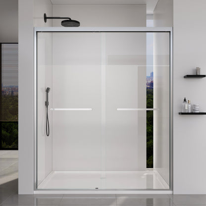 56-60*72 INCH Frame Double Sliding soft-close Shower Doors, Bathroom Sliding Shower Door, (6mm) Thick SGCC Tempered Glass Door For Bathroom Door ,Brushed Nickel