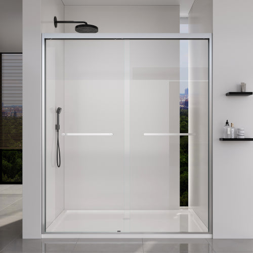 56-60*72 INCH Frame Double Sliding soft-close Shower Doors, Bathroom Sliding Shower Door, (6mm) Thick SGCC Tempered Glass Door For Bathroom Door ,Brushed Nickel