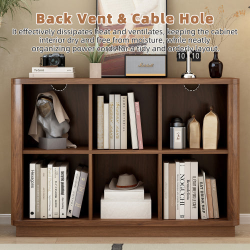 40 Inch Wide 6-Cube Curved Edge Low Horizontal Farmhouse Bookcase
