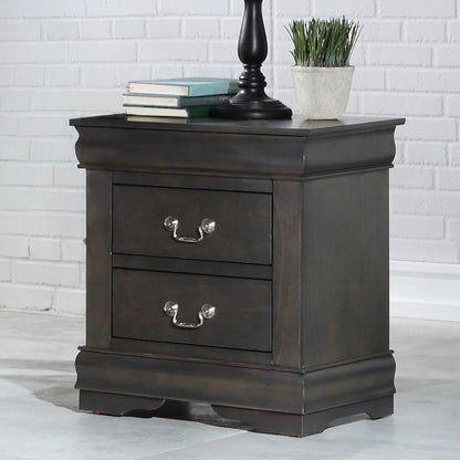 Solid Pine 2-Drawer Nightstand, Dark Gray, Metal Hardware