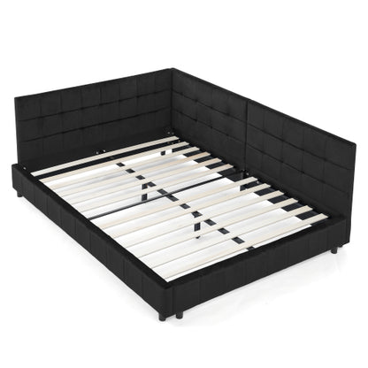 Full Size Upholstered Tufted  Bed Frame, Sofa Bed Frame with Comfortable Backrest and Armrests, Full Size Bed for Bedroom, Living Room,Velvet, Black(80.5inch *59inch *30.5inch )