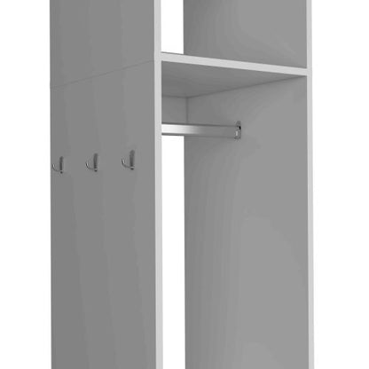 Cluster 63" Tall Wardrove with Mirror, Three Shelves, Casters and Hanging Rod, Armoire, Bedroom Clothes Storage, Cabinet Organizer White