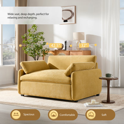 50*43" Oversized Chenille Single Sofa Chair, Wide and Deep Seat Accent Chair, Modern Upholstered Comfy Armchair, Couch Lounge with Pillows for Living Room&Apartment