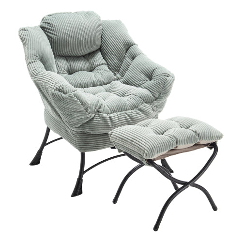 Lazy Chair with Ottoman, Modern Lounge Accent Chair with Armrests and a Side Pocket