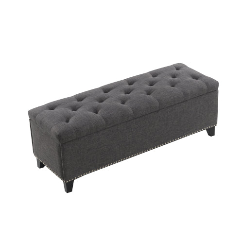 47.5inch  Storage Ottoman, Storage Bench with Safety Close Hinge, Linen Button-Tufted Ottoman for Living Room, Entryway, Hallway, Foot Rest, Support 500lbs - Dark Grey