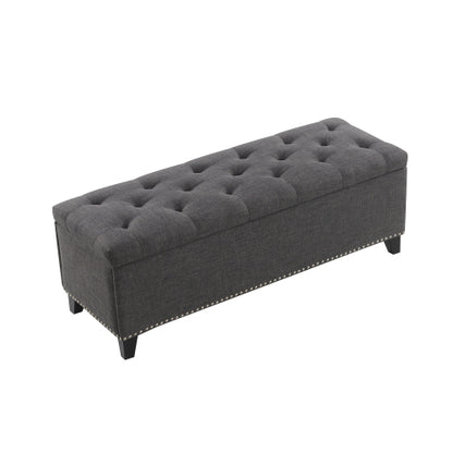 47.5inch  Storage Ottoman, Storage Bench with Safety Close Hinge, Linen Button-Tufted Ottoman for Living Room, Entryway, Hallway, Foot Rest, Support 500lbs - Dark Grey